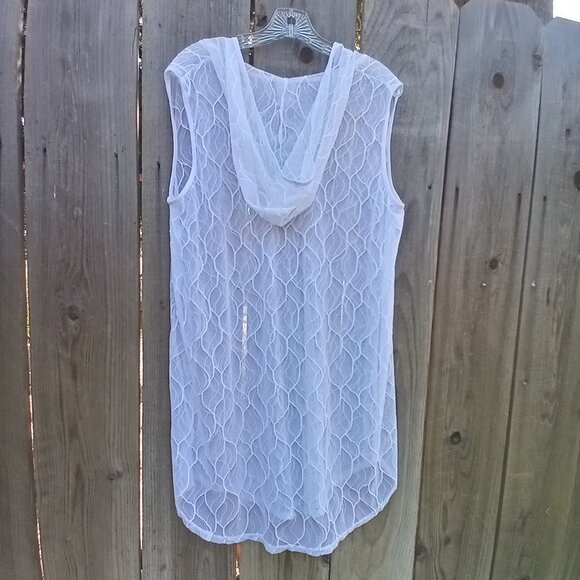 Alexa & Stella Womens Beach Pool Cover Up Sz 2X White Pullover V Neck With Hat - Picture 2 of 8